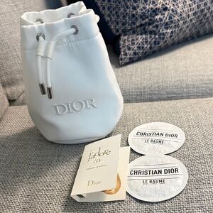 Dior White Satin Pouch with Logo